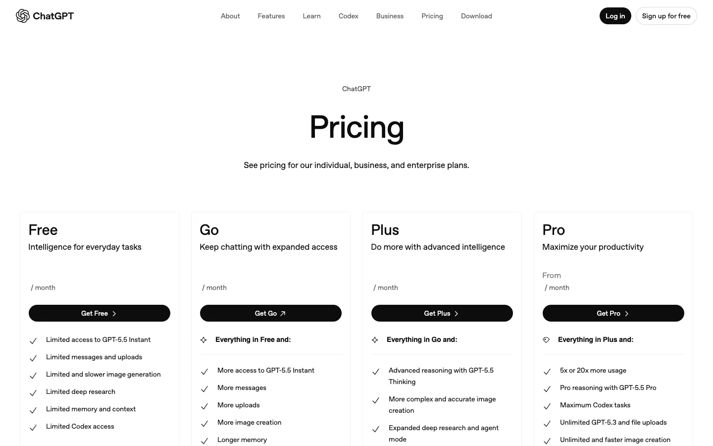 ChatGPT Pricing Plans