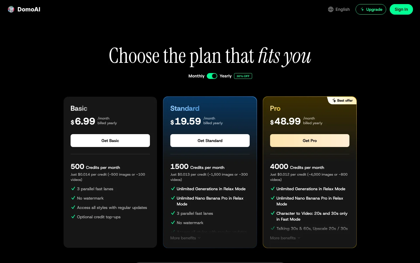 DomoAI pricing plans