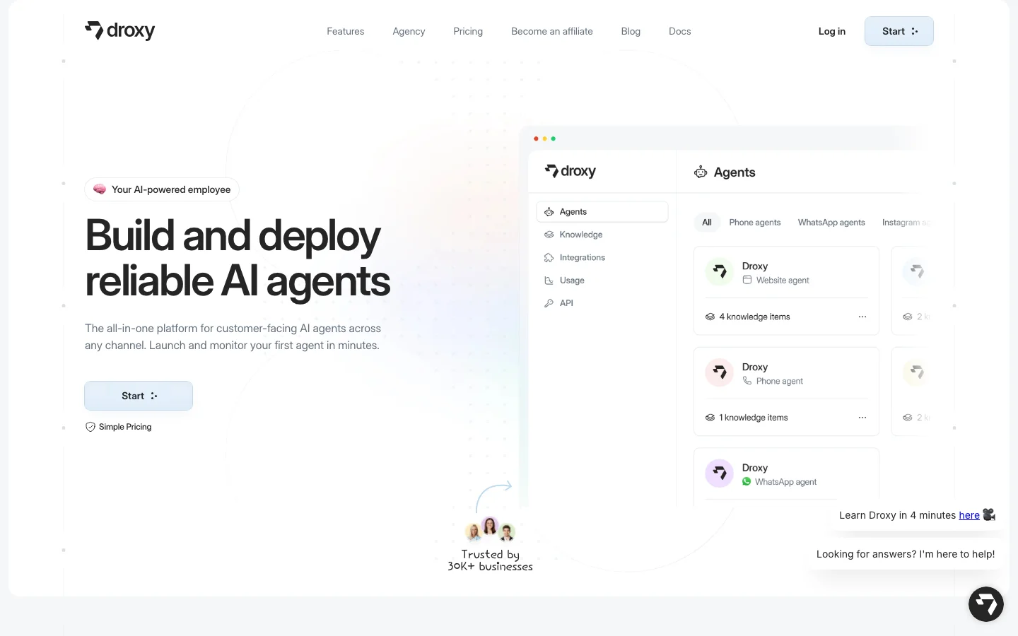 Droxy AI's interface