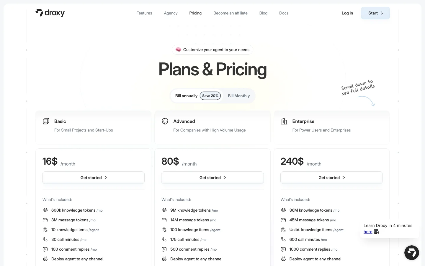 Droxy AI pricing plans