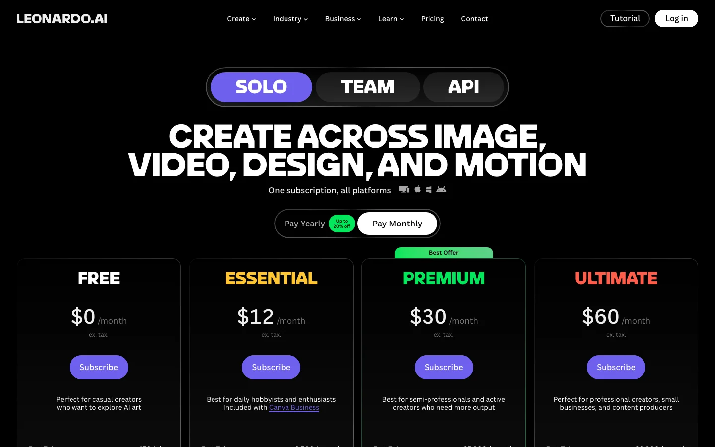 Leonardo AI pricing plans