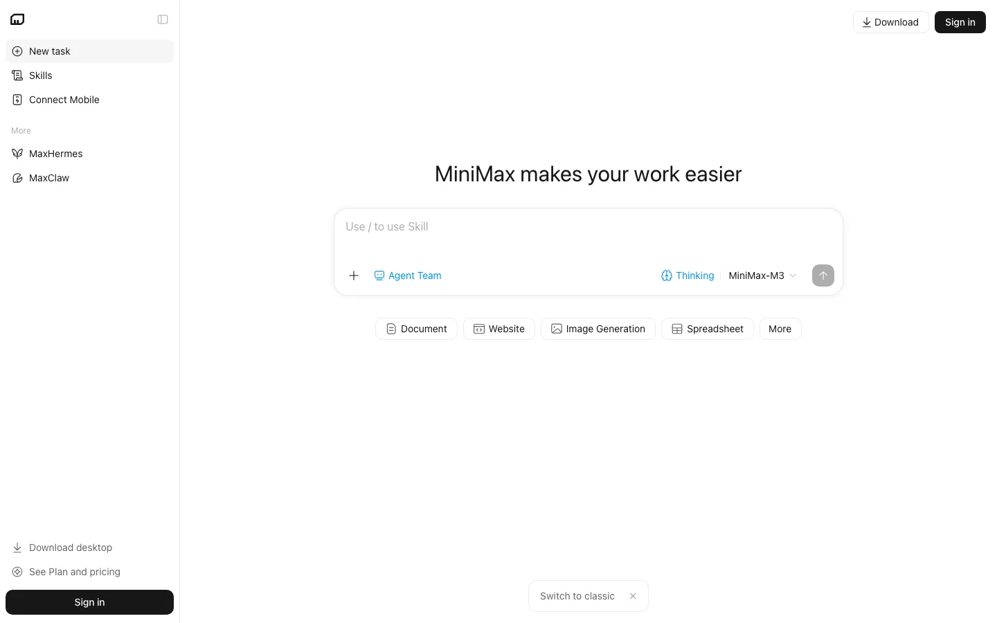 Mavis (MiniMax Agent) Interface Overview