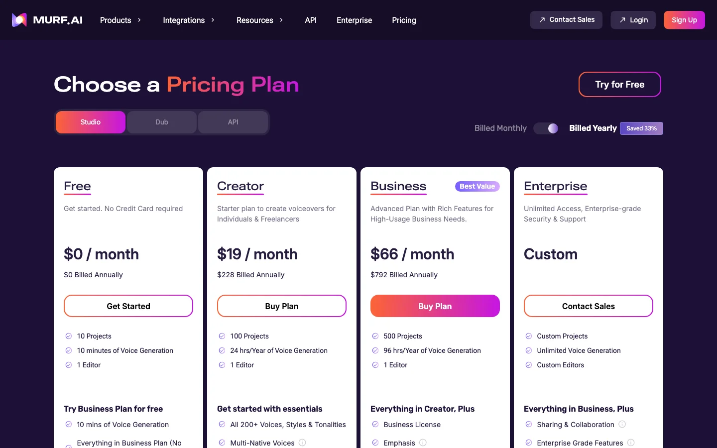 Murf AI pricing plans