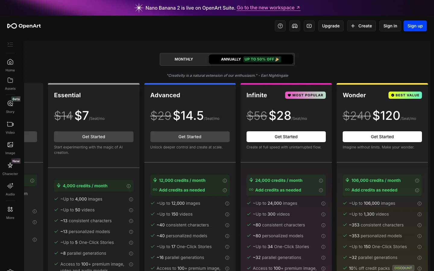 OpenArt pricing plans