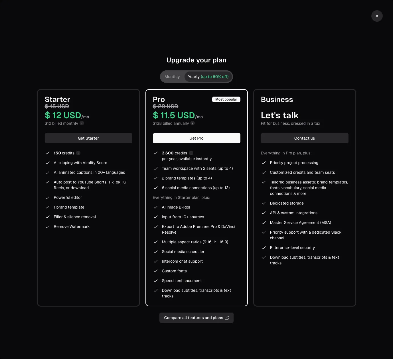 Opus Clip Pricing Plans