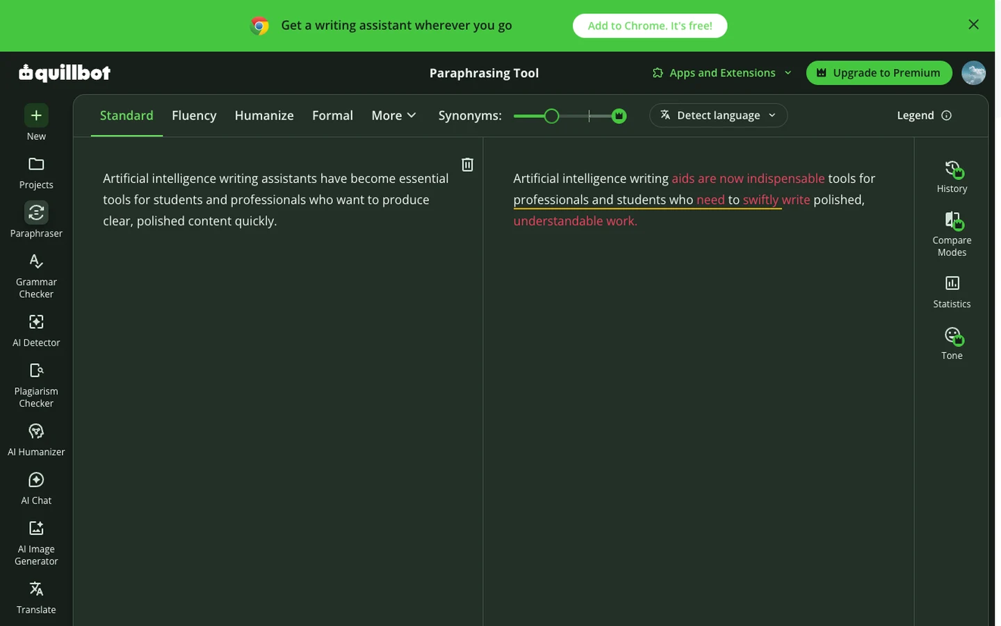 QuillBot Interface Overview